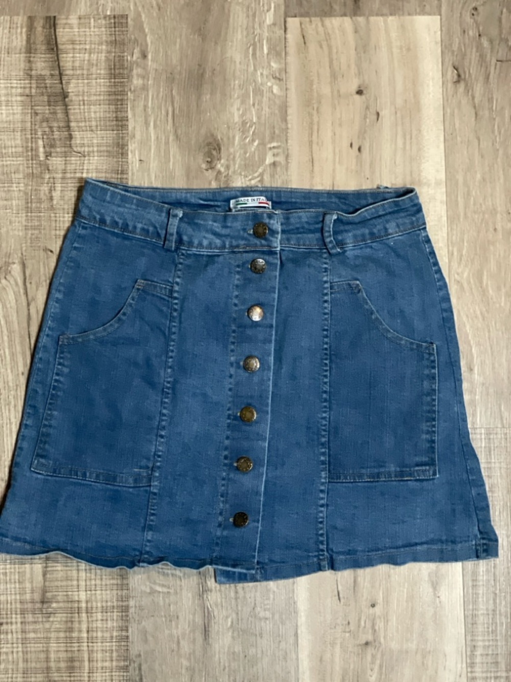 Made in Italy Peonia Prato Denim Button Front Mini Skirt | Y2K A-line | size L